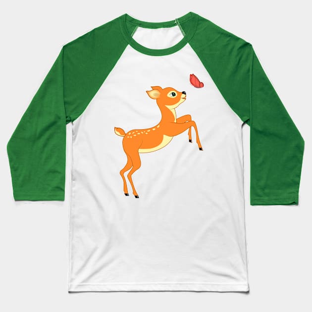 Fawn and butterfly Baseball T-Shirt by designbek